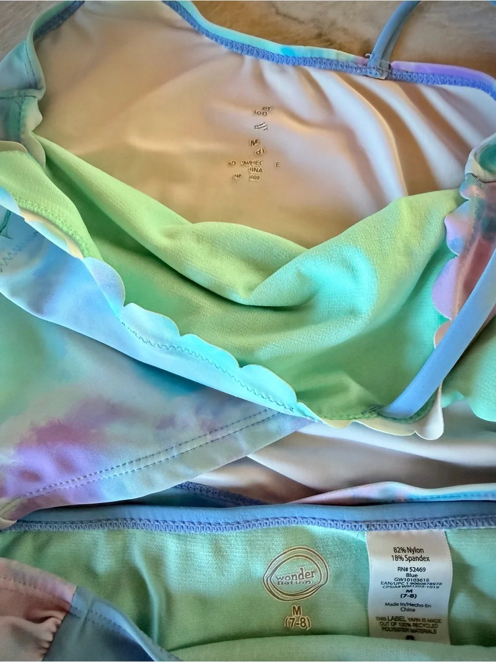 WONDER NATION | M 7/8 | Girls Seafoam Lavender Tankini Bikini Top + Bottom Set